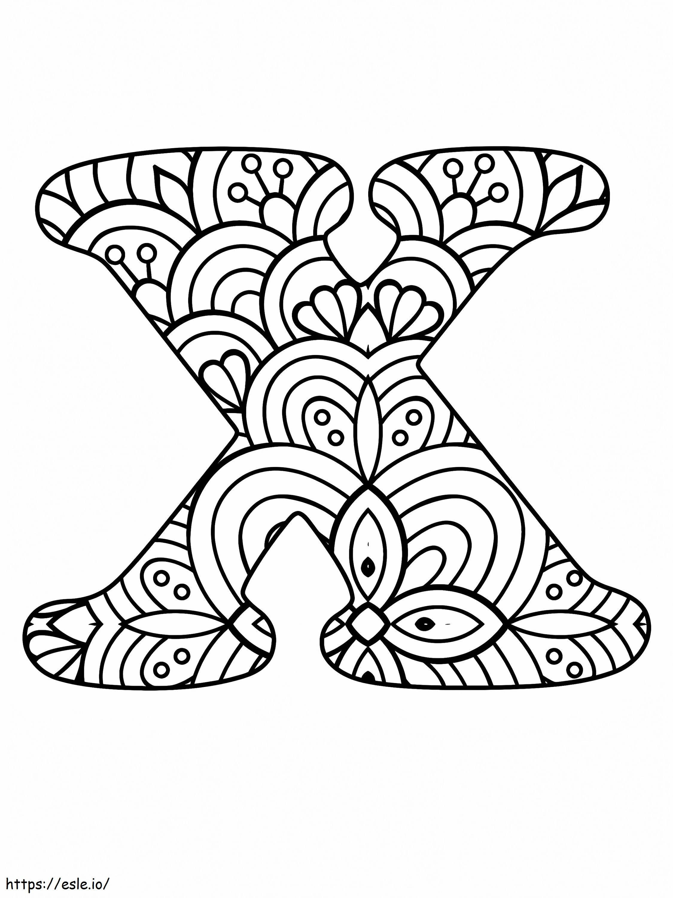 Huruf X Alfabet Mandala Gambar Mewarnai