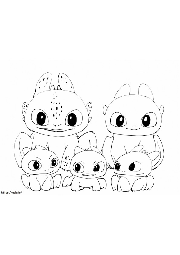 Cute Toothless Family coloring page