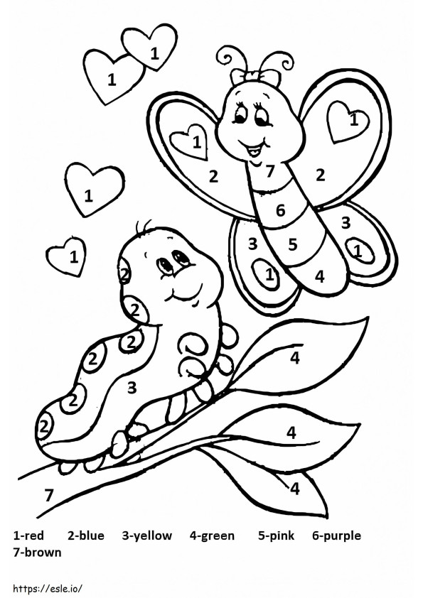 Worm And Butterfly Color By Number coloring page
