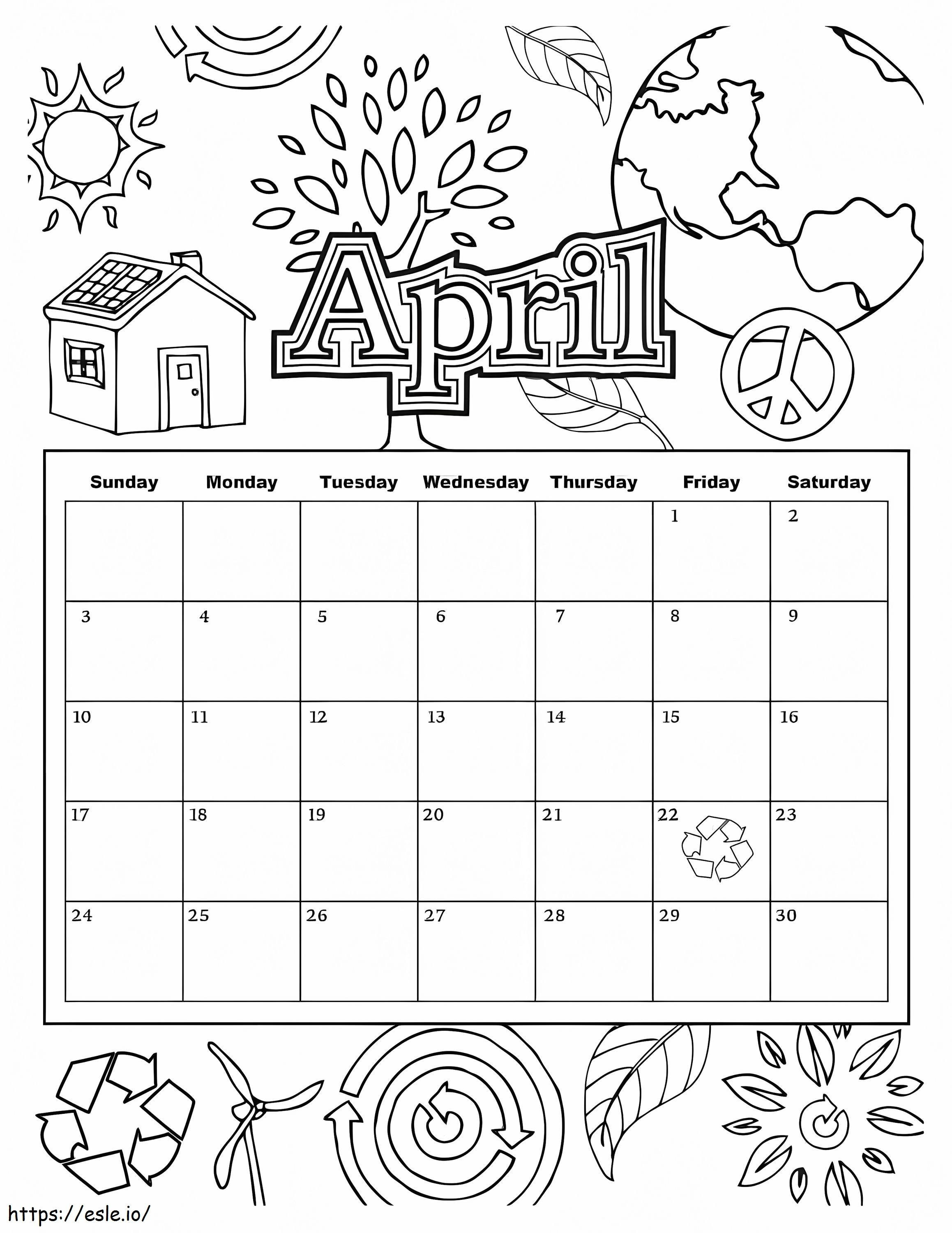 4月のカレンダー ぬりえ - 塗り絵