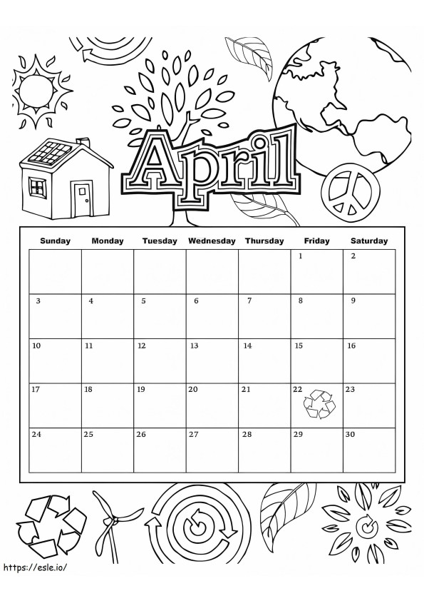Calendario de abril para colorear