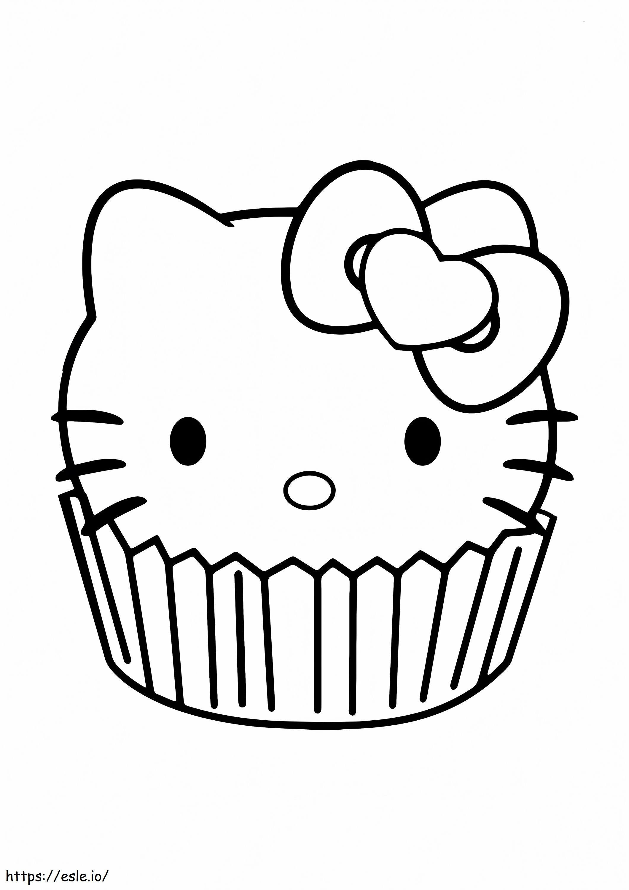 Coloriage Bonjour Kitty sur Cupcake à imprimer dessin