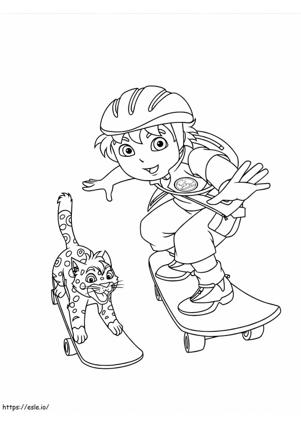 Baby Jaguar And Diego Playing Skateboard coloring page