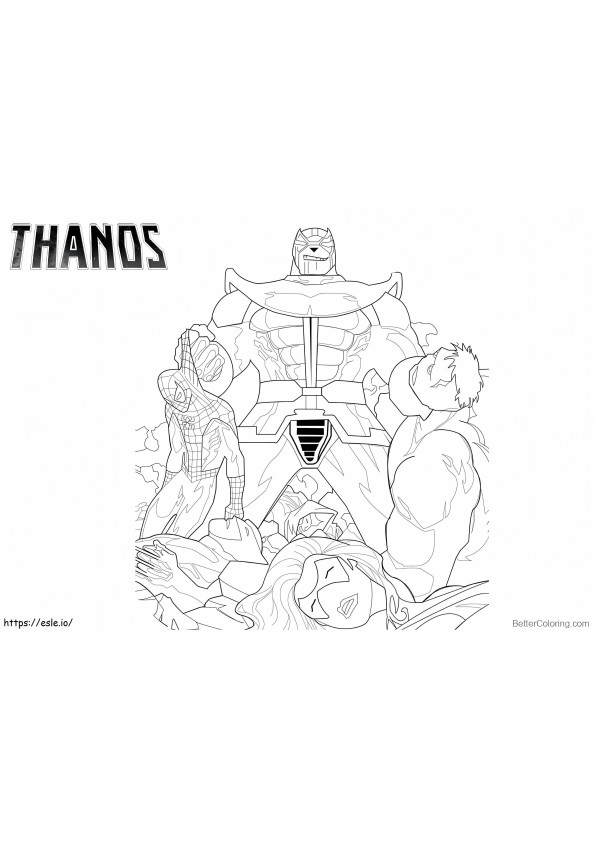 Coloriage _Thanos avec des personnages Marvel à imprimer dessin