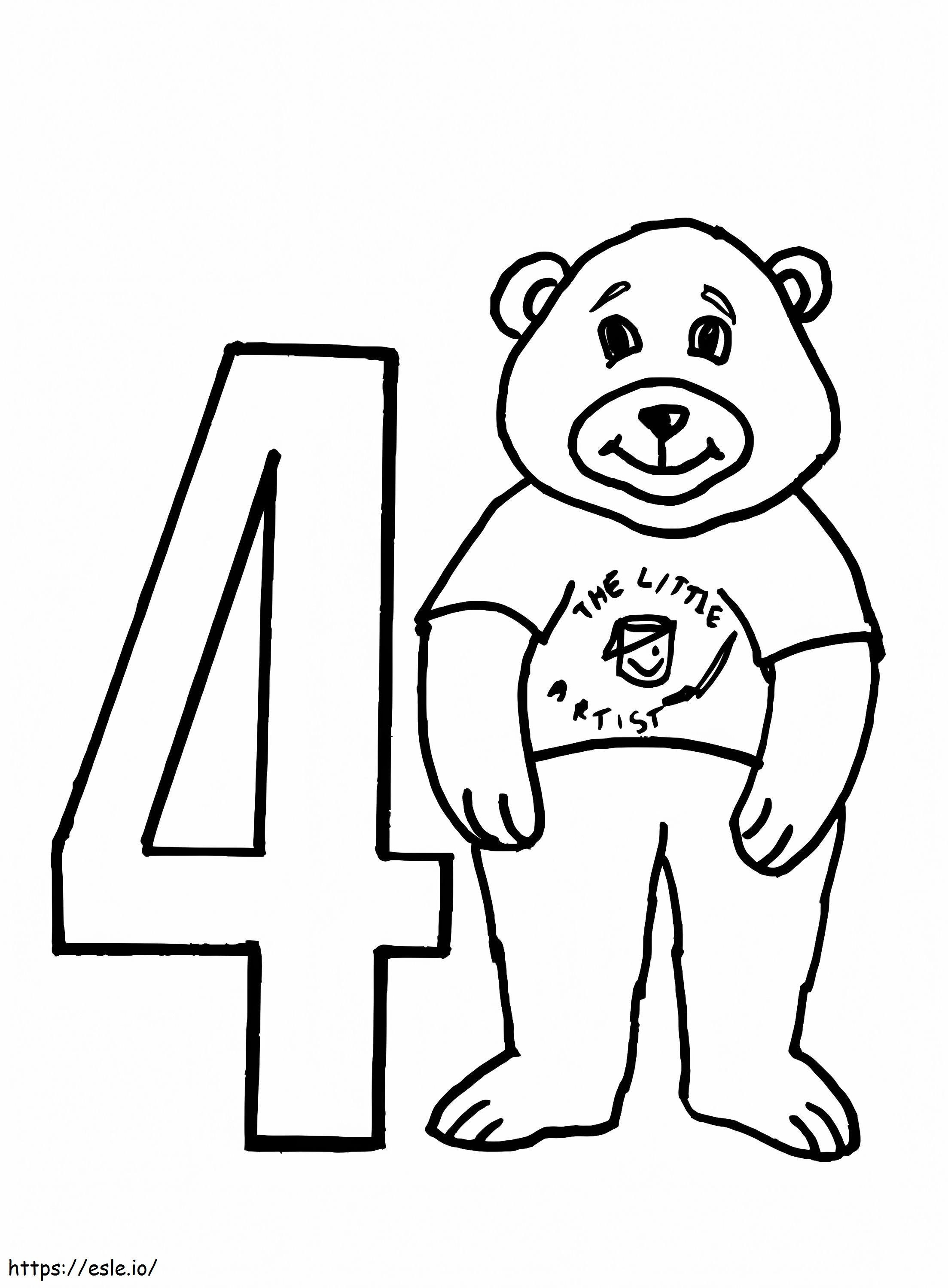 Coloriage Ours avec numéro 4 à imprimer dessin