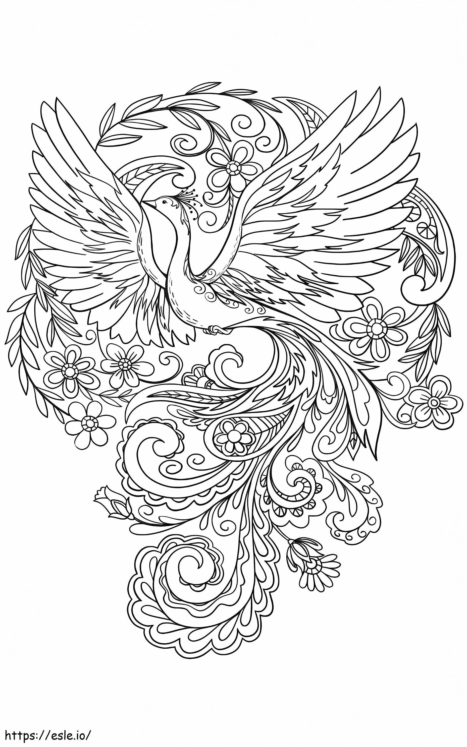Peacock And Flowers A4 coloring page