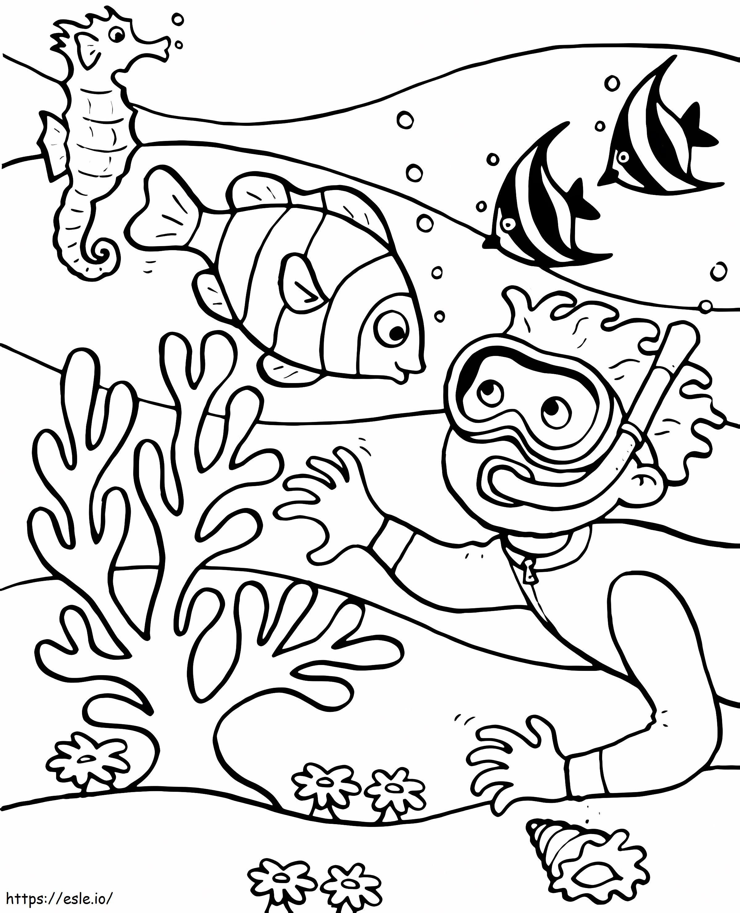 Korallenjunge und Fisch ausmalbilder