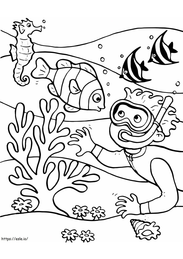 Ragazzo E Pesce Di Corallo da colorare