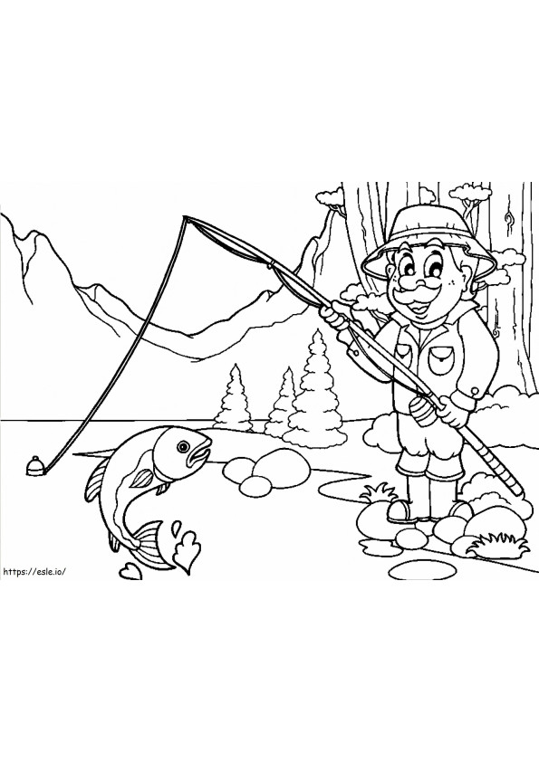 Fisherman In A Lake Landscape coloring page
