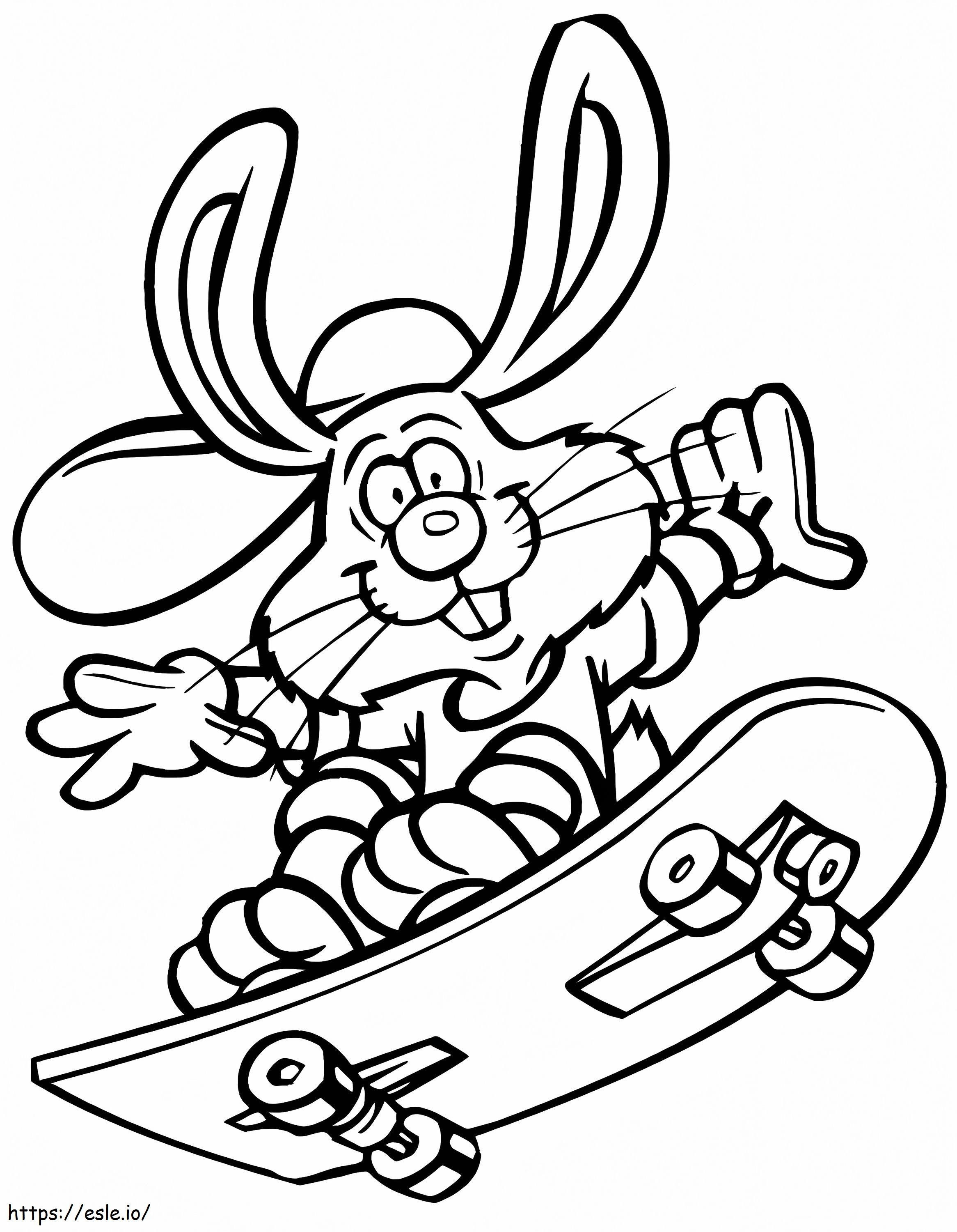 スケートボードに乗ったウサギ ぬりえ - 塗り絵