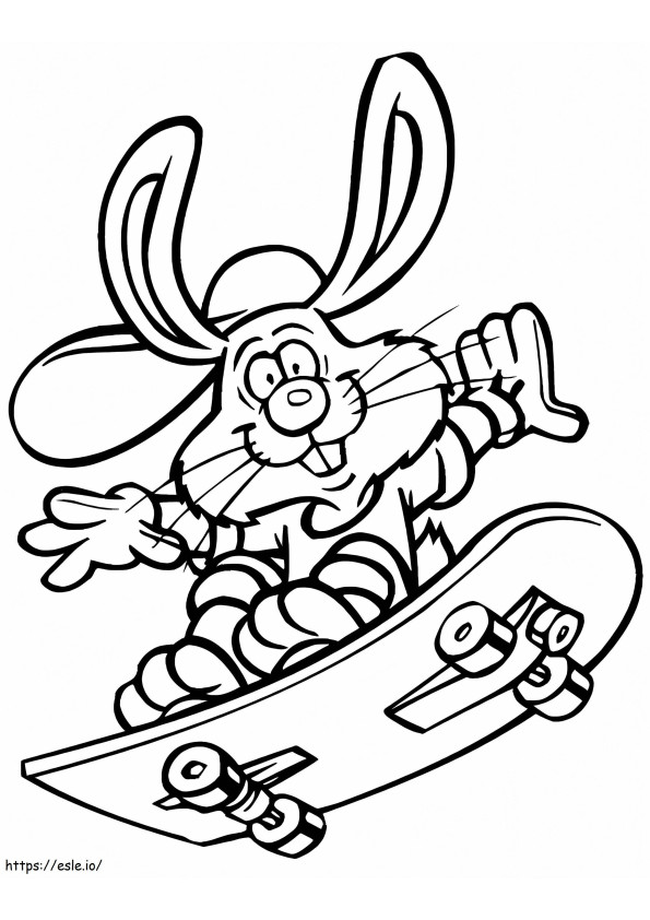 スケートボードに乗ったウサギ ぬりえ - 塗り絵