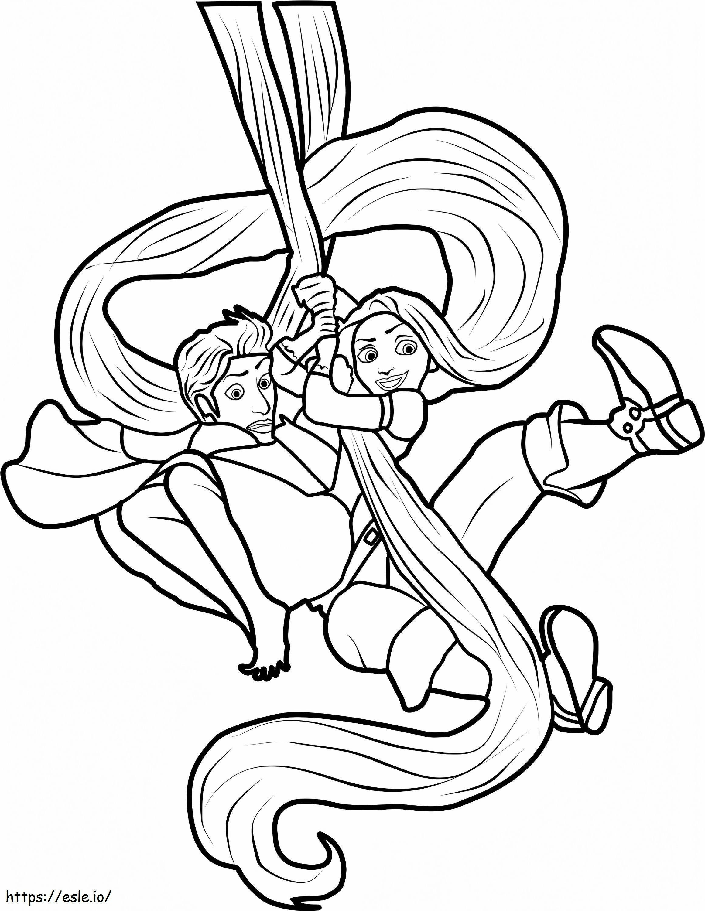 Rapunzel And Flynn Swinging A4 coloring page