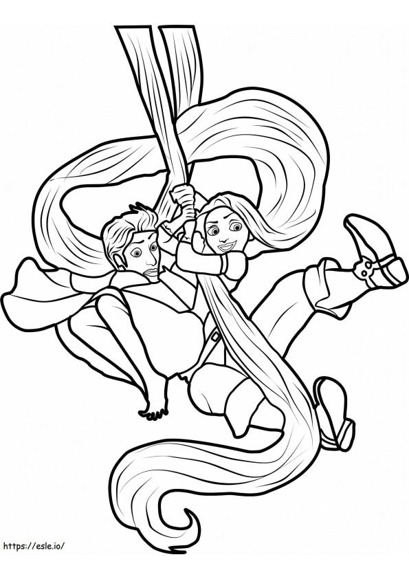  Rapunzel e Flynn balançando A4 para colorir