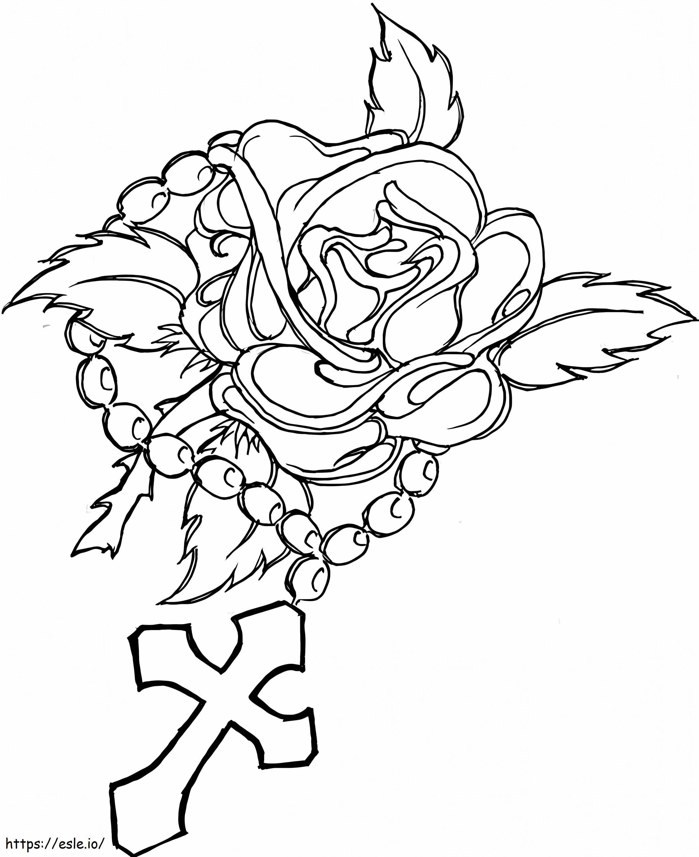 Cross With Roses coloring page