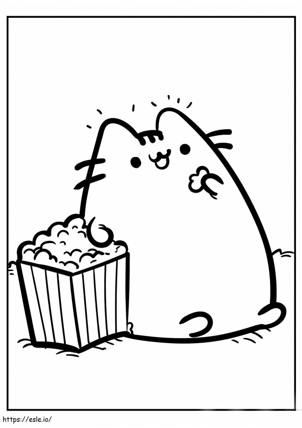 Pusheen jedzący popcorn kolorowanka