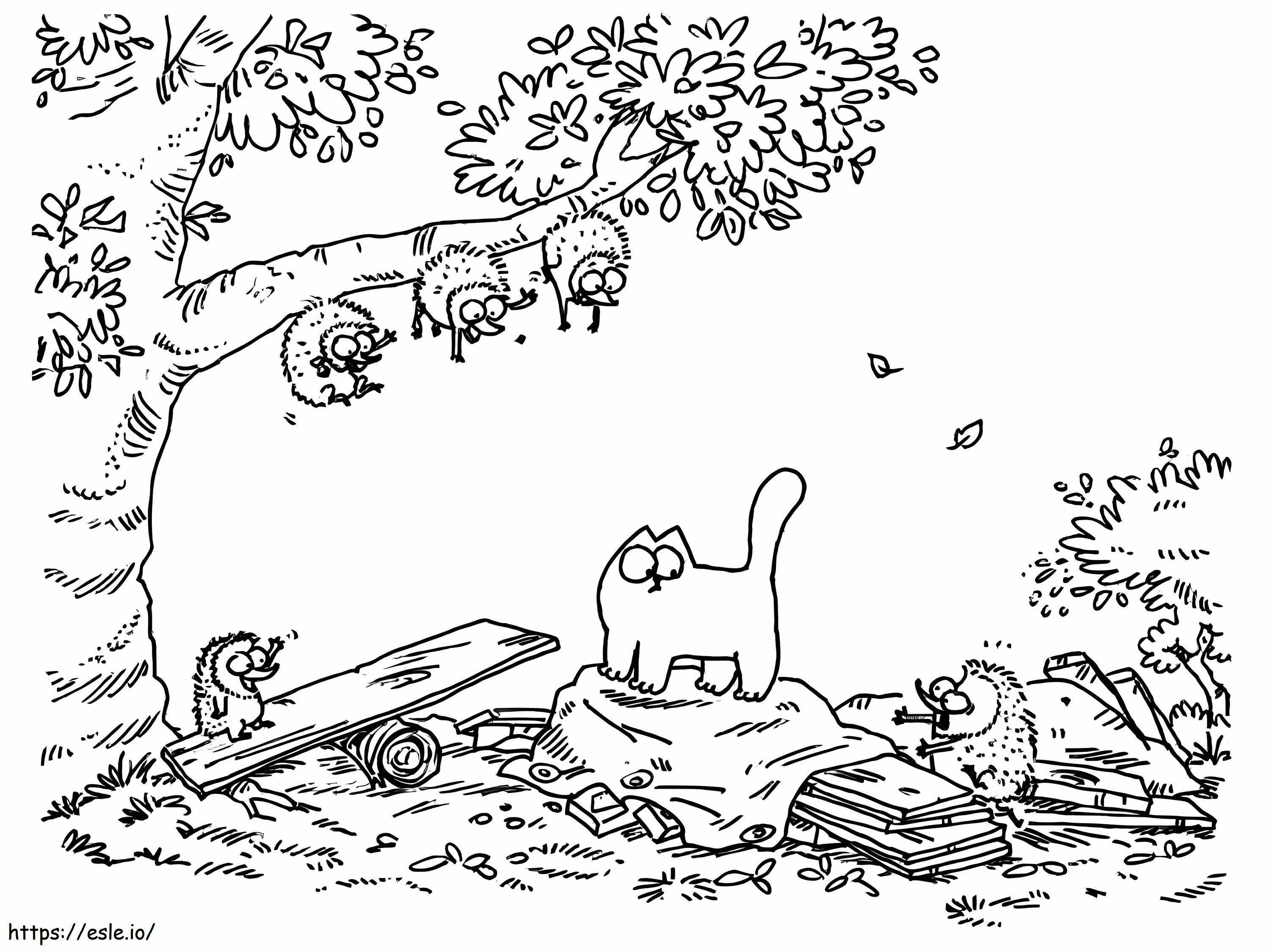 Pisica și aricii Simons de colorat