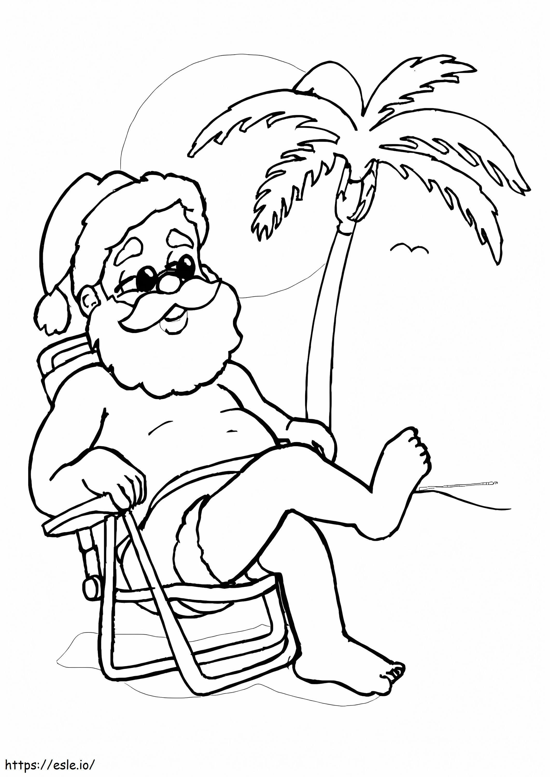 Coloriage Père Noël sur la plage à imprimer dessin