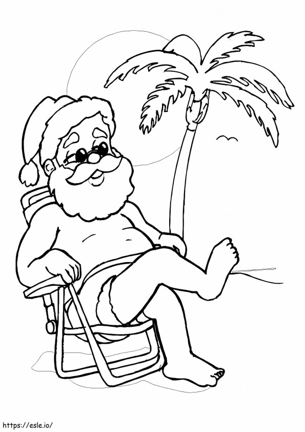 Coloriage Père Noël sur la plage à imprimer dessin