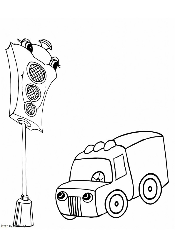 Cartoon Car And Traffic Light coloring page
