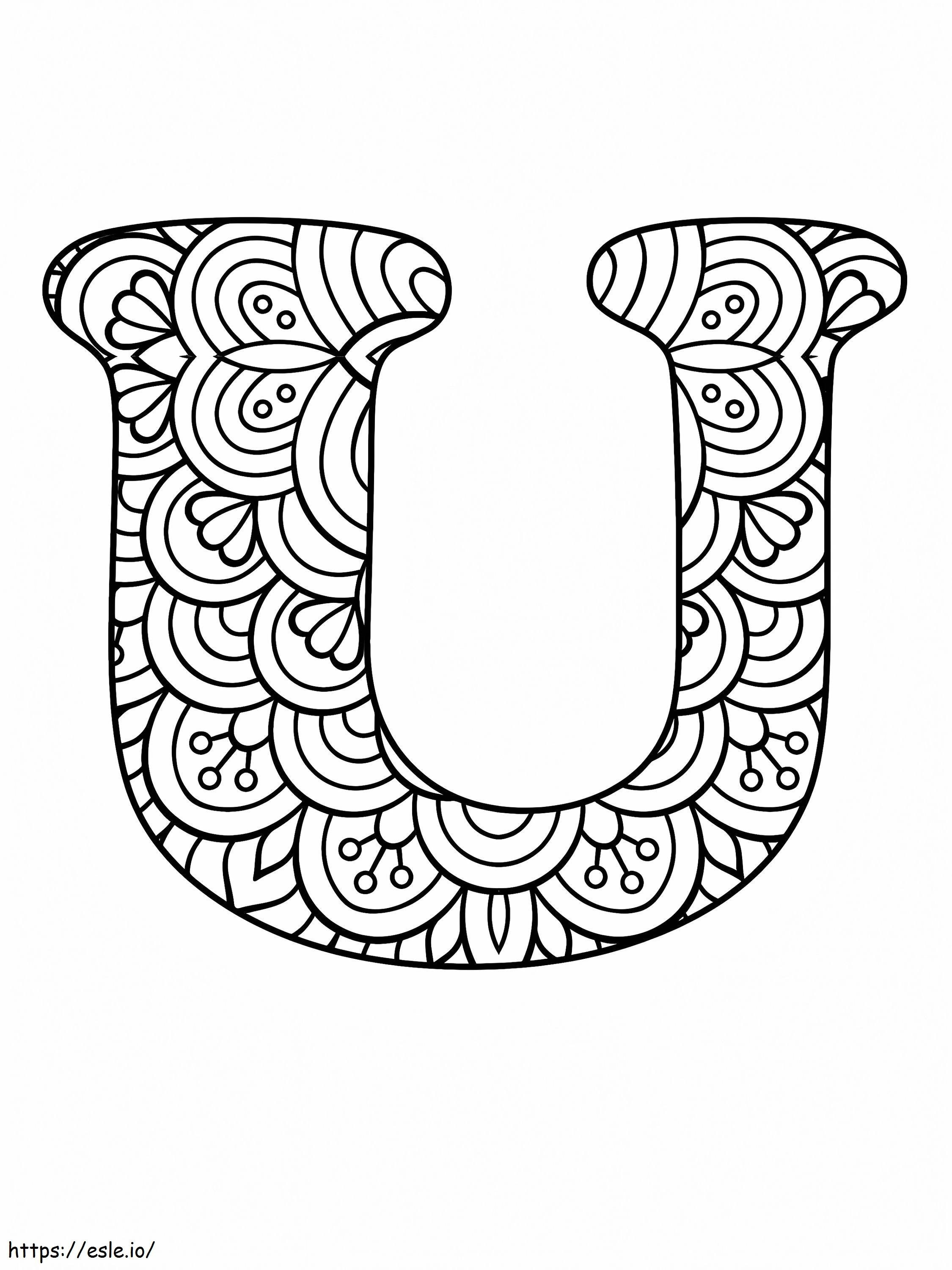 Litera U Alfabet Mandala kolorowanka