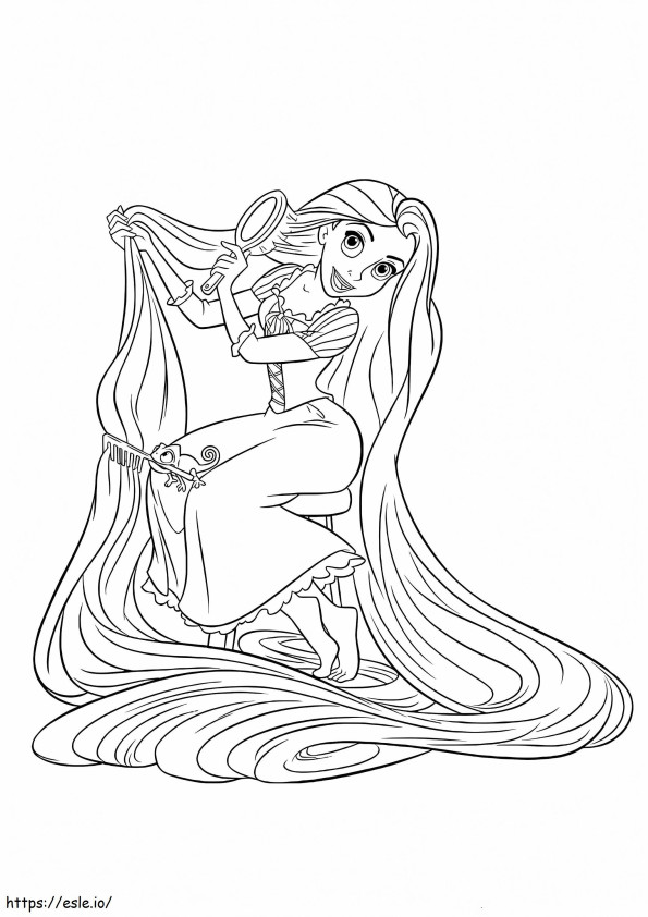Rapunzel And Pascal Brushing Hair A4 coloring page