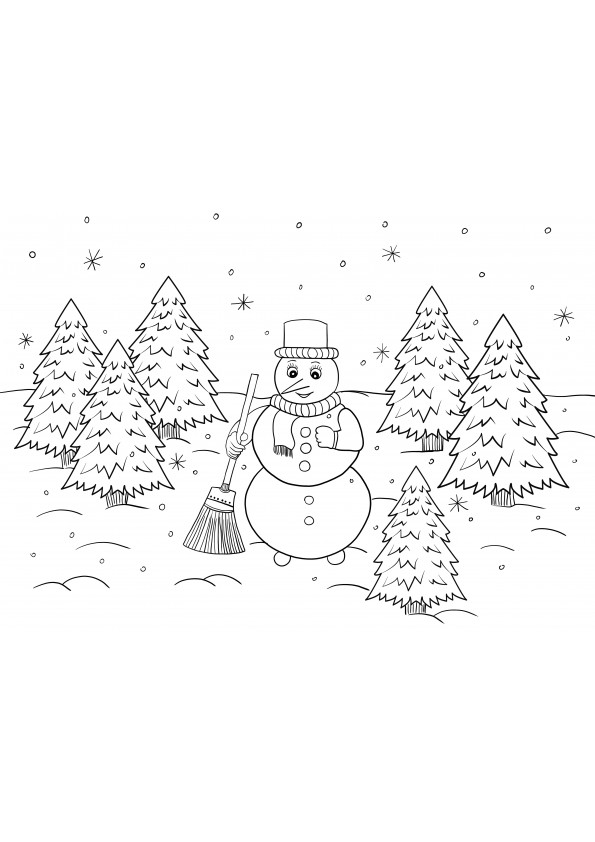 super coole winter in het bos-sneeuwpop kleurplaat gratis afdrukken