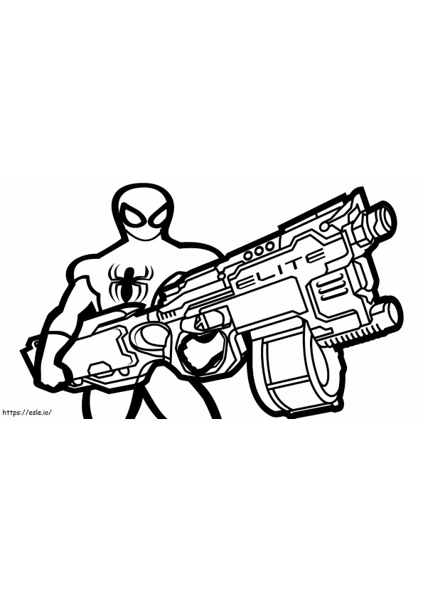 Spiderman en Nerf Gun kleurplaat