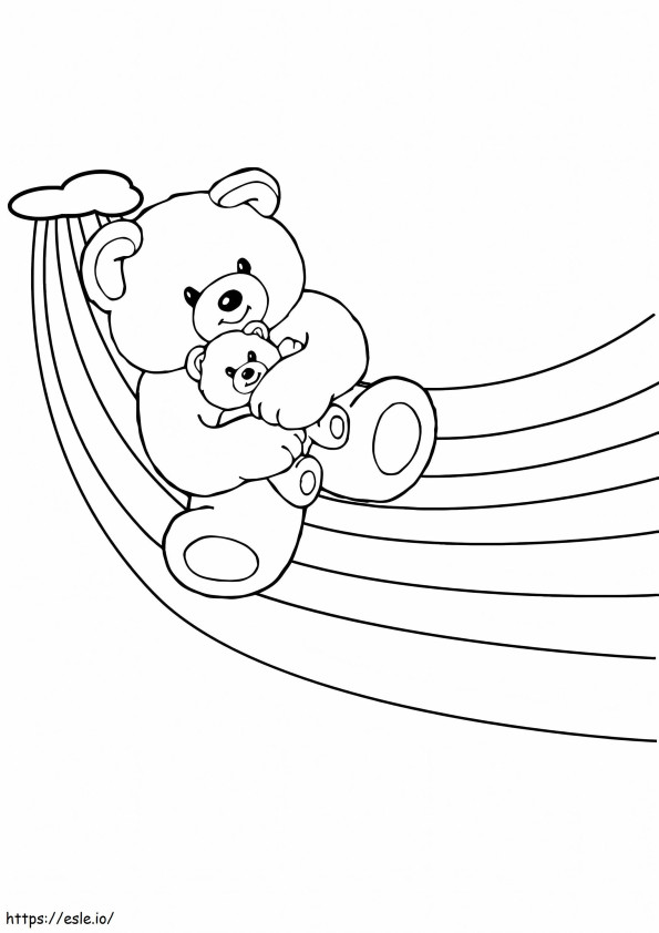Coloriage Deux ours en peluche sur l'arc-en-ciel à imprimer dessin