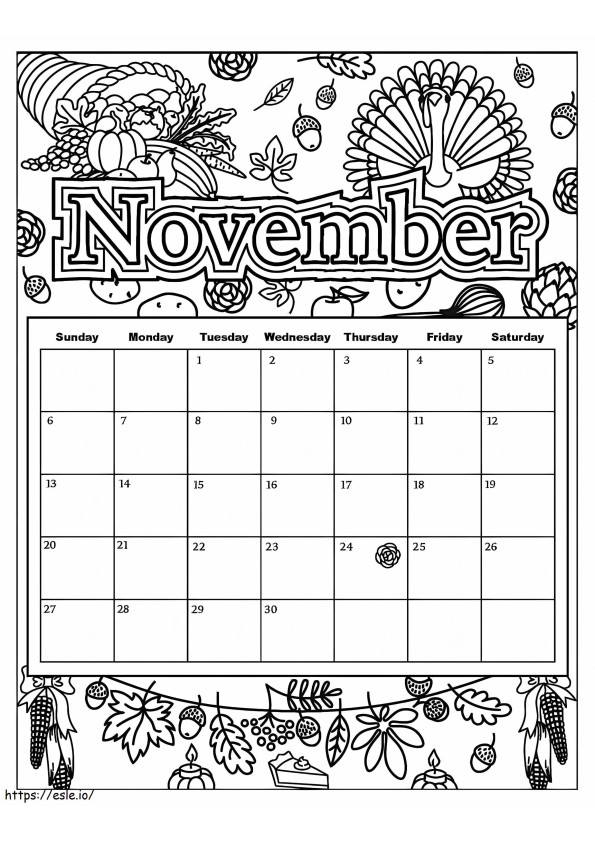 Calendar For November 2 coloring page