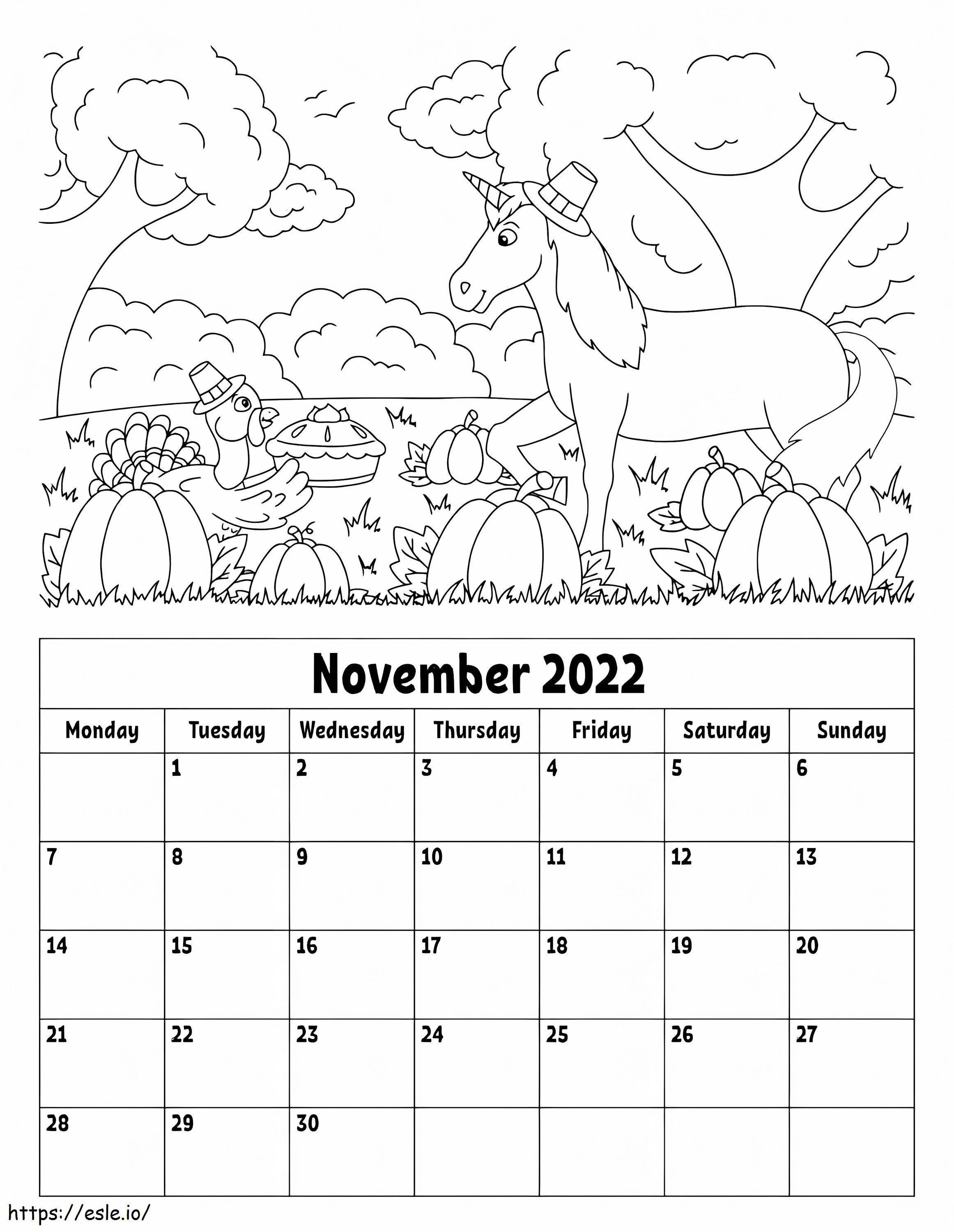 Calendario Noviembre 2022 para colorear