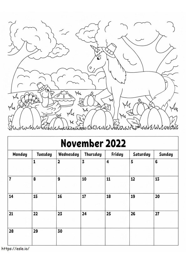 Calendário de novembro de 2022 para colorir
