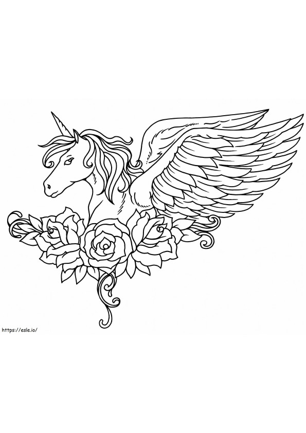 Winged Unicorn With Flowers coloring page