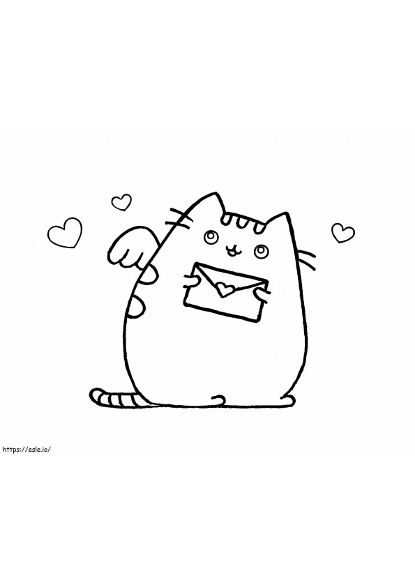 Pusheen With Love Letter coloring page