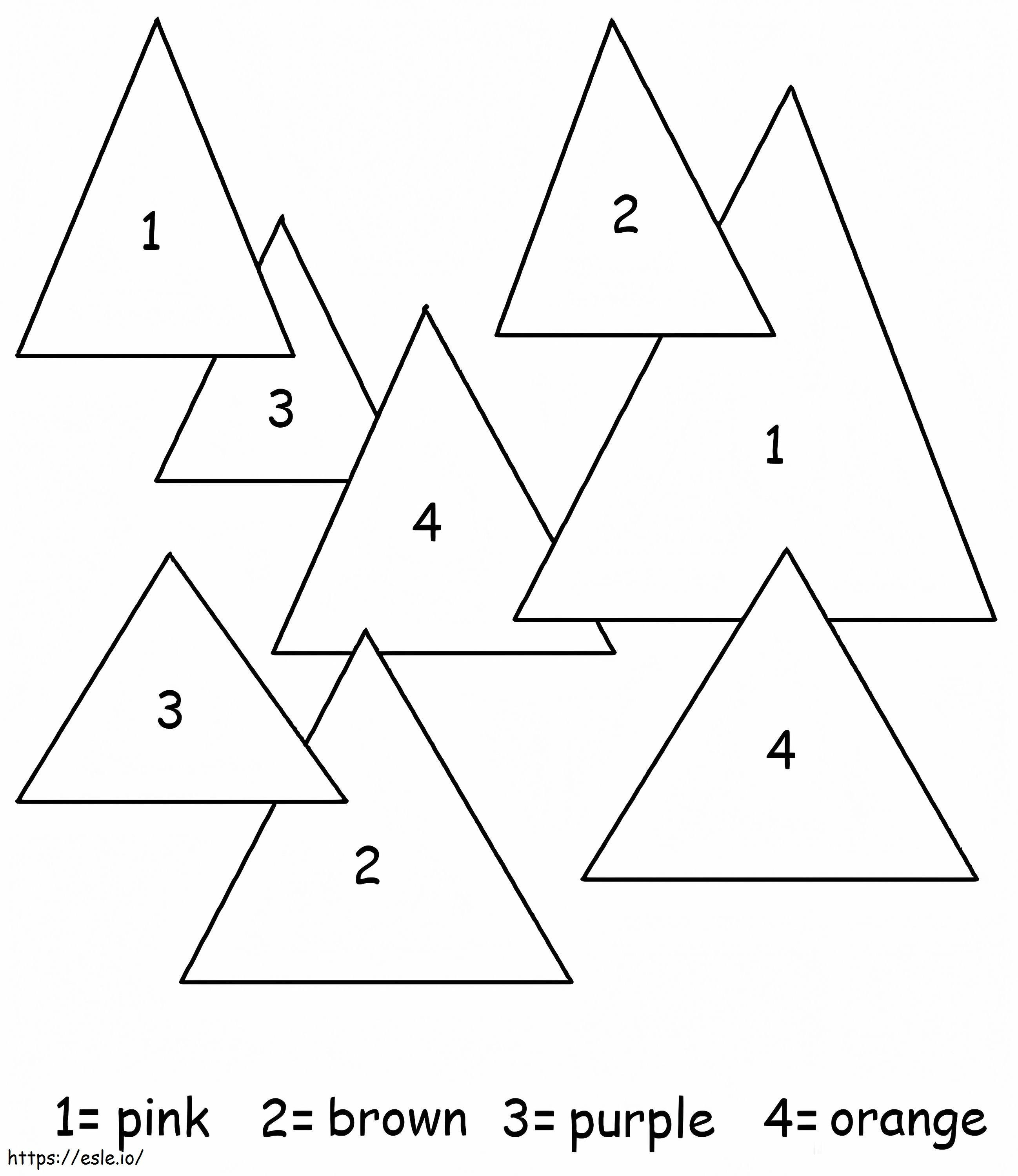 簡単な三角形の数字による色分け ぬりえ - 塗り絵