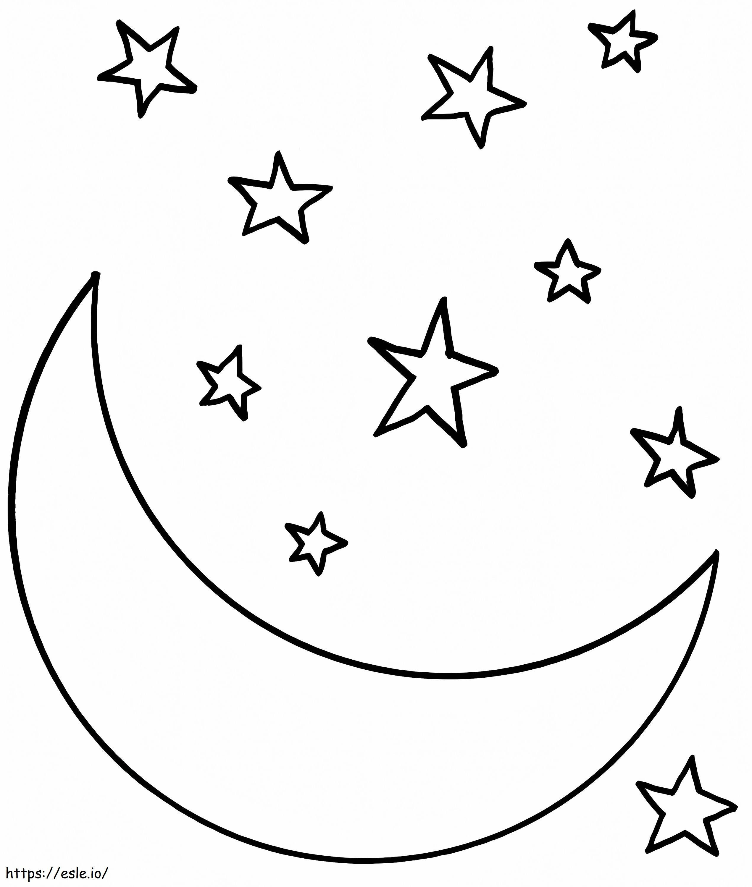 Coloriage Croissant de lune avec des étoiles à imprimer dessin