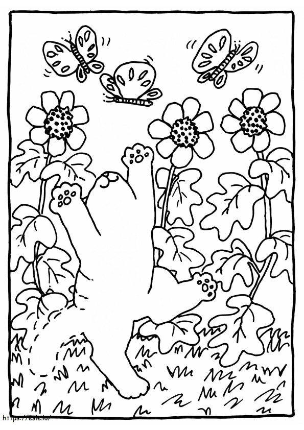 Cat And Butterflies In Spring coloring page