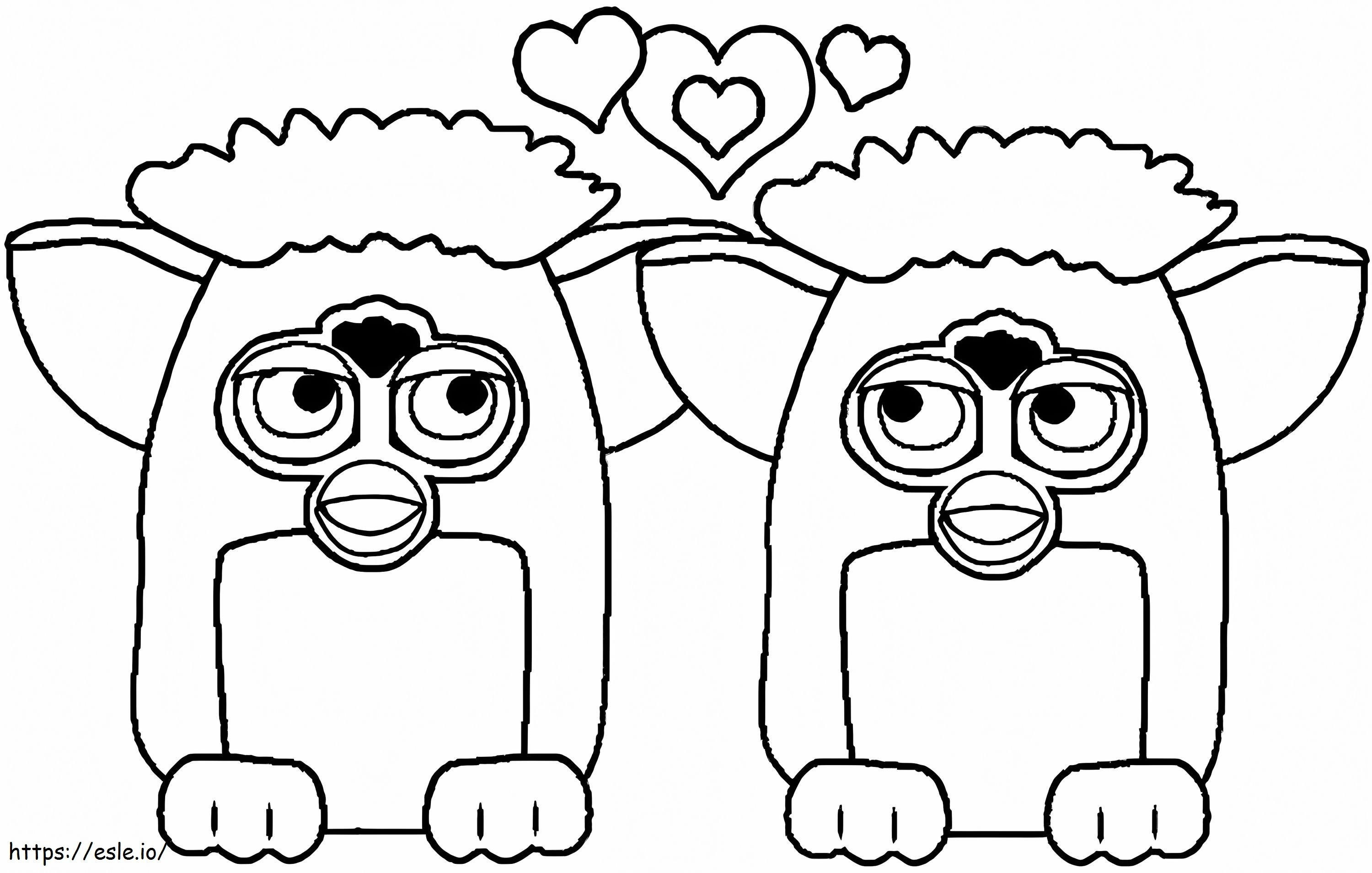 Two Furby In Love coloring page
