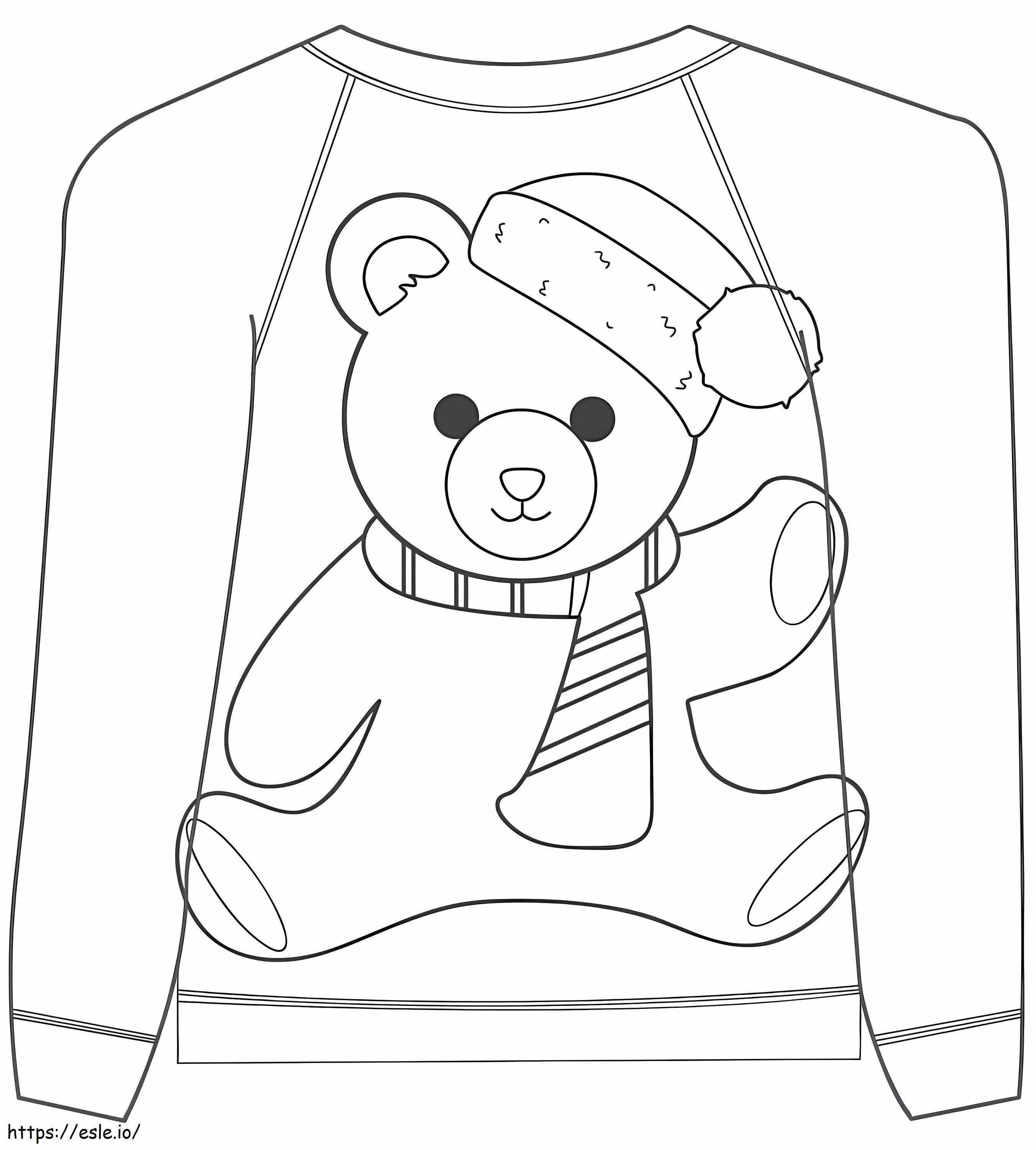 suéter de natal com ursinho de pelúcia para colorir