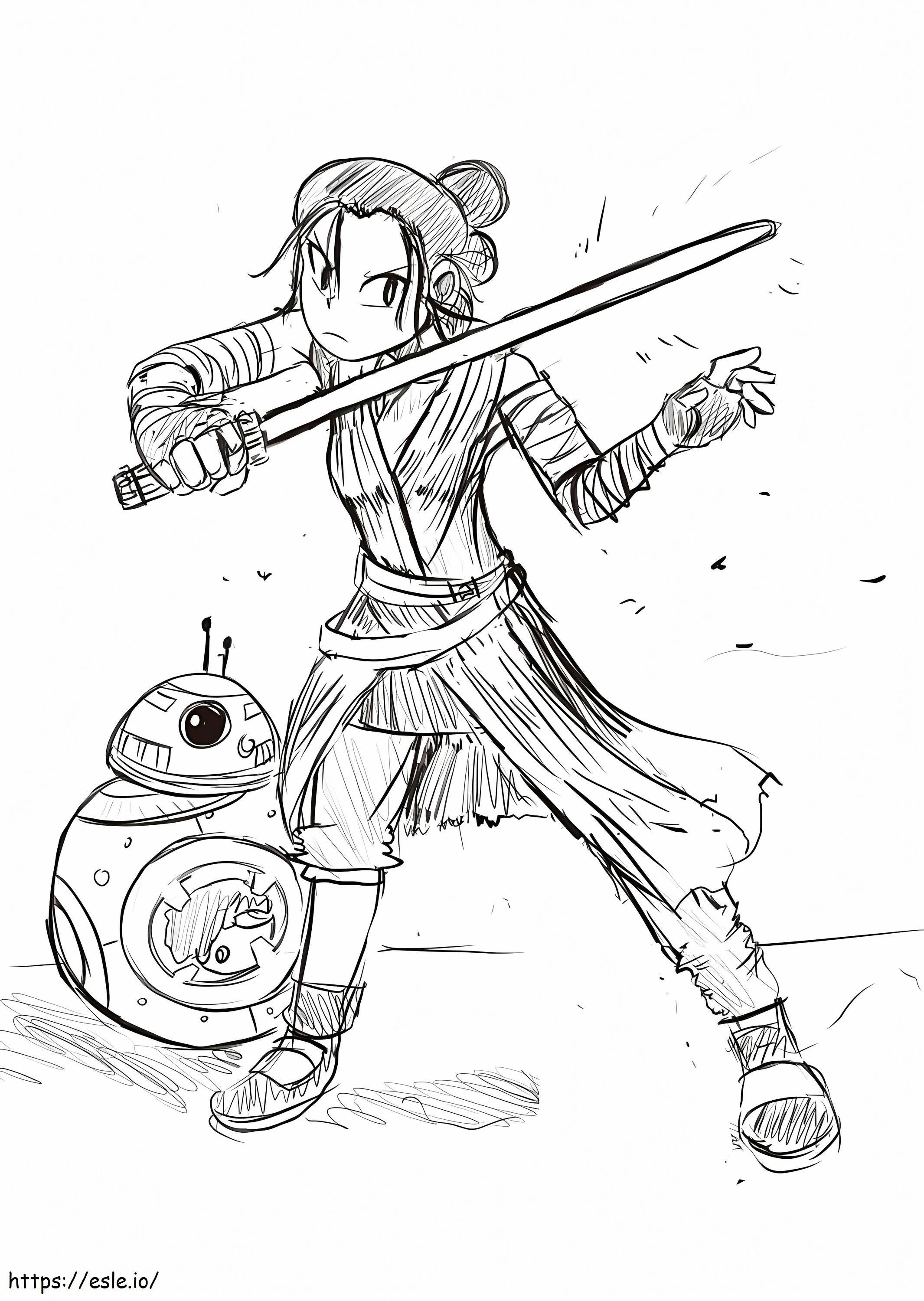 Rey And BB 8 In Star Wars coloring page
