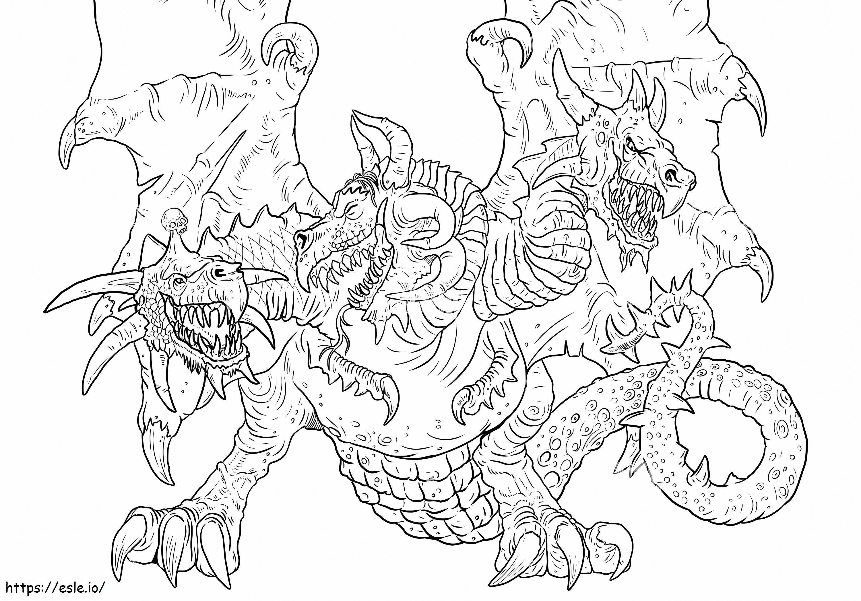 Coloriage Dragon à trois têtes à imprimer dessin