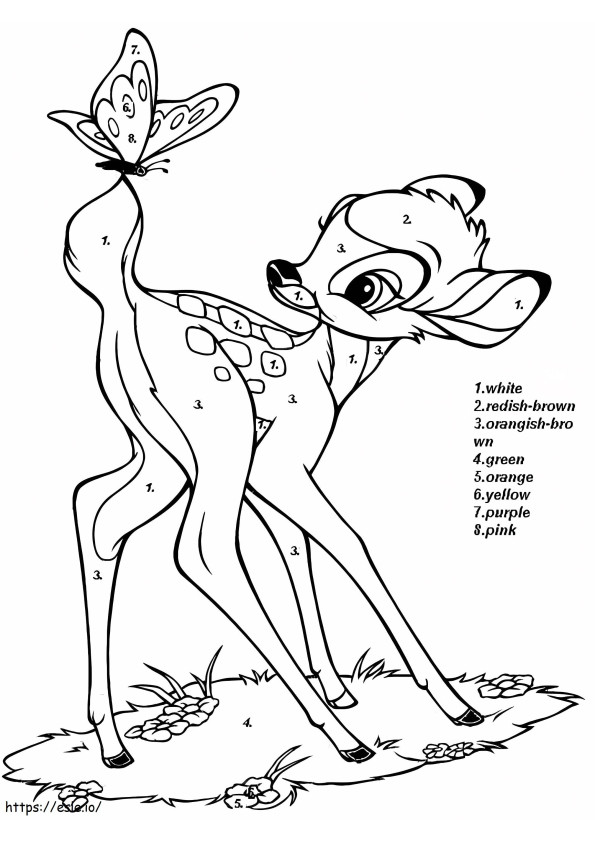 Coloriage Bambi mignon couleur par numéro à imprimer dessin