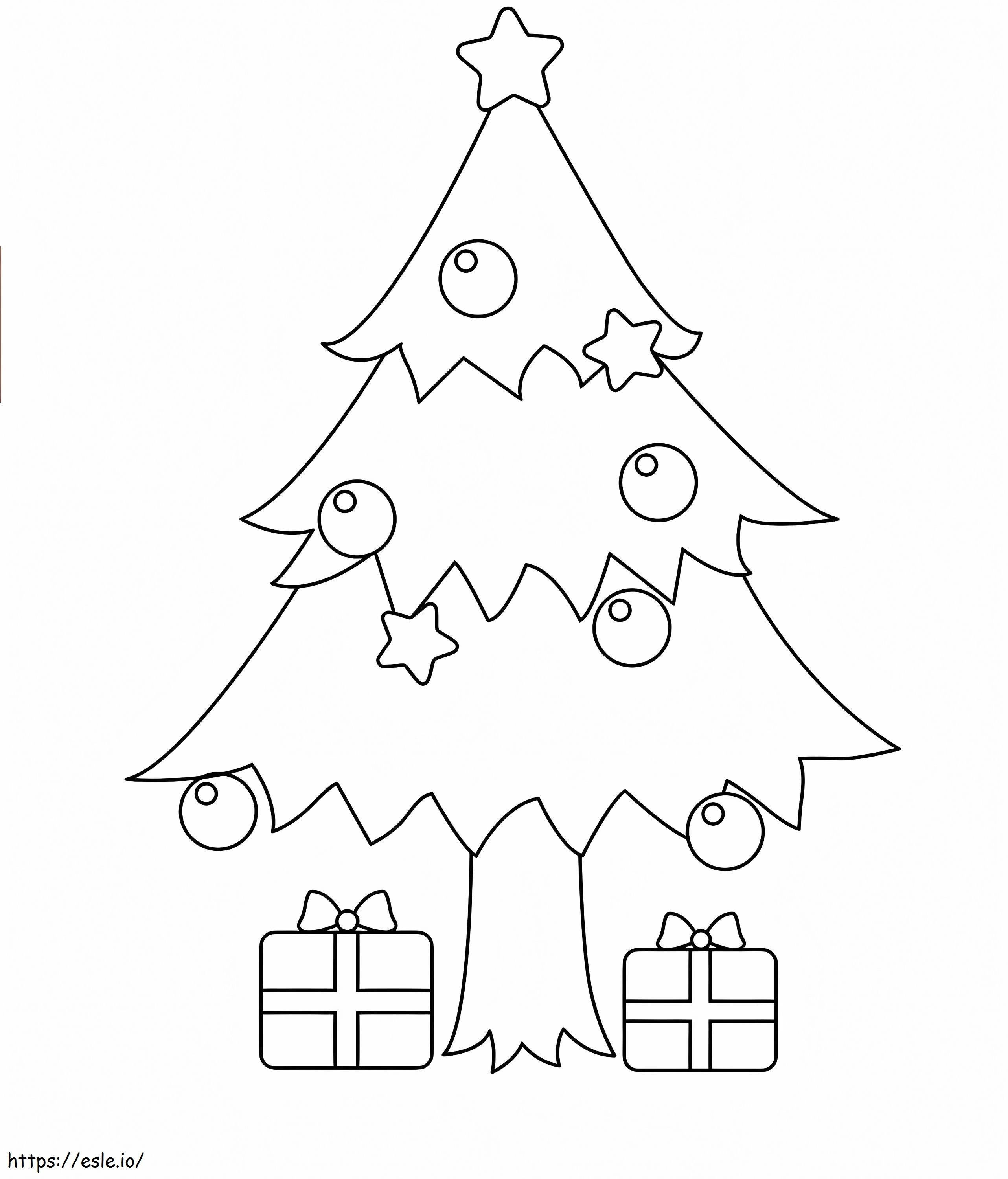 Árbol de navidad con dos cajas de regalo para colorear