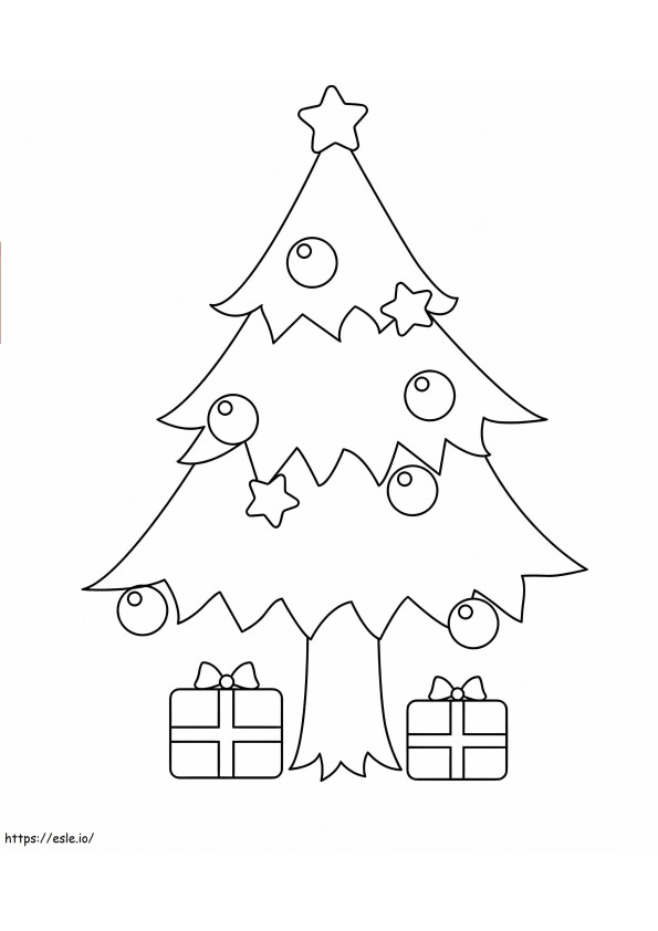 Árvore de Natal com duas caixas de presente para colorir