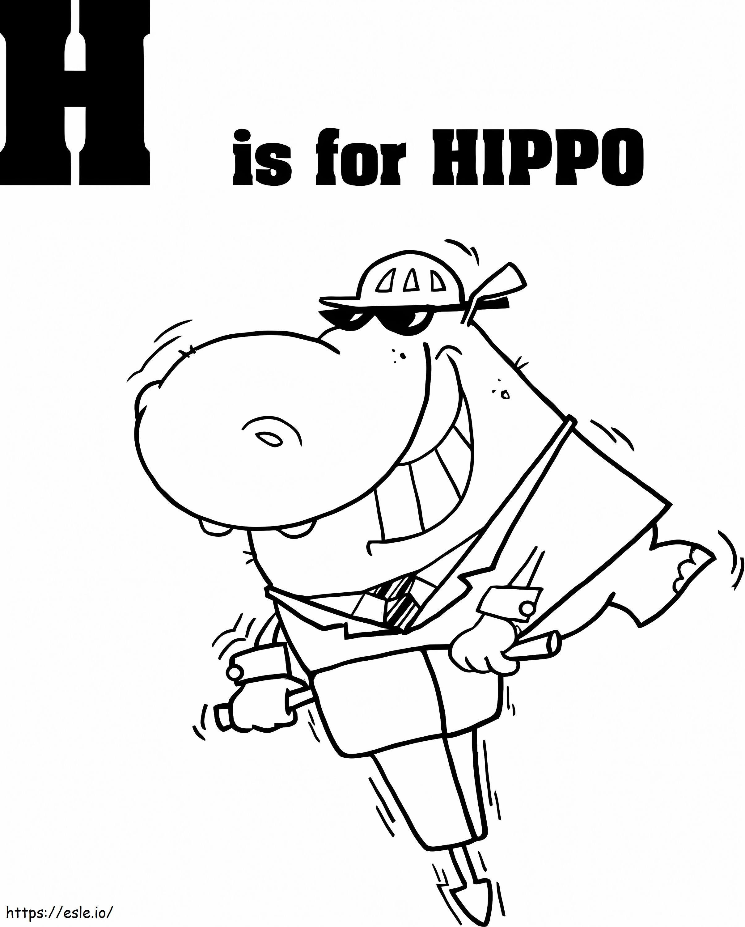 Hippopotamus Surat H Gambar Mewarnai