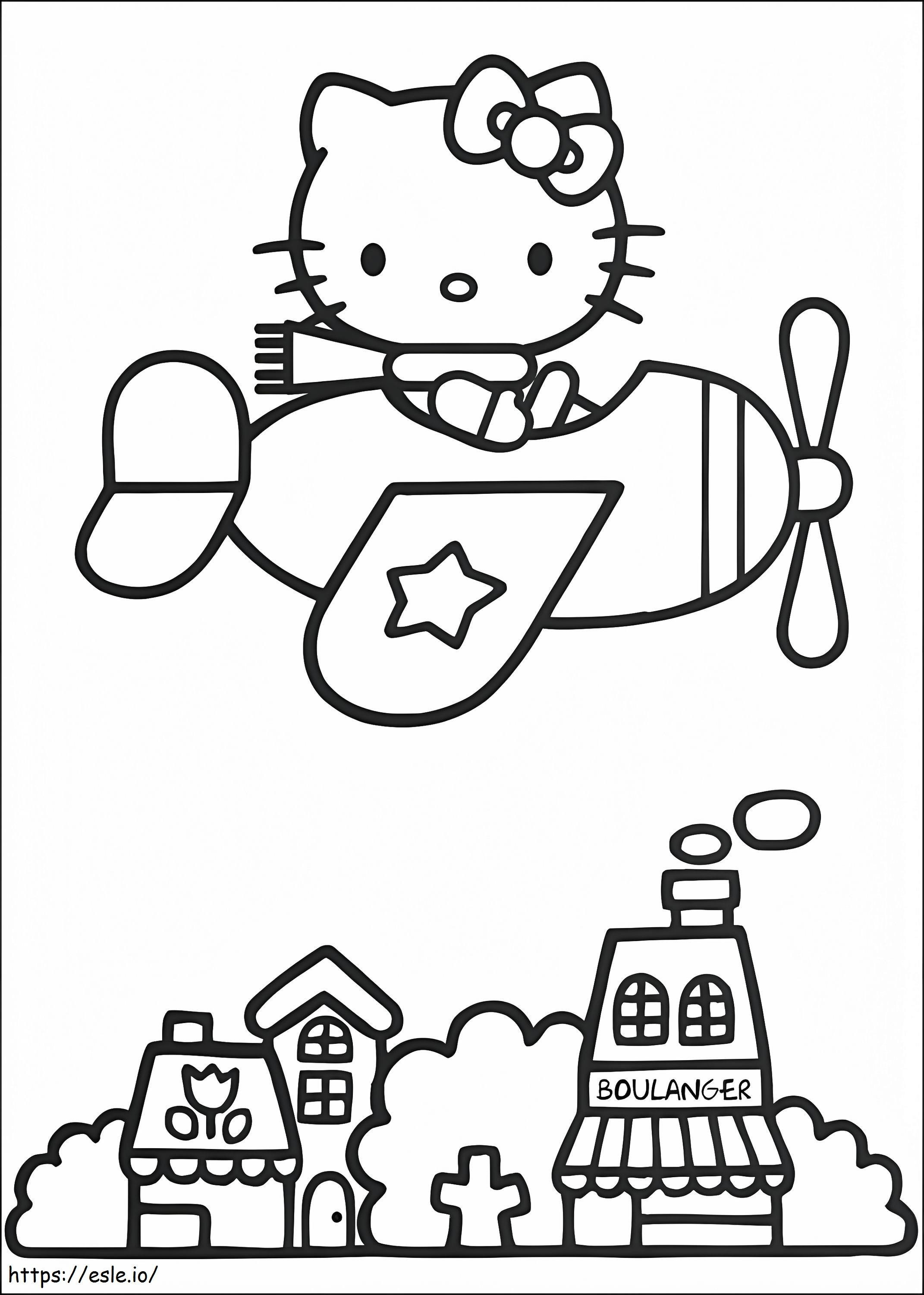 Hello Kitty On The Plane coloring page