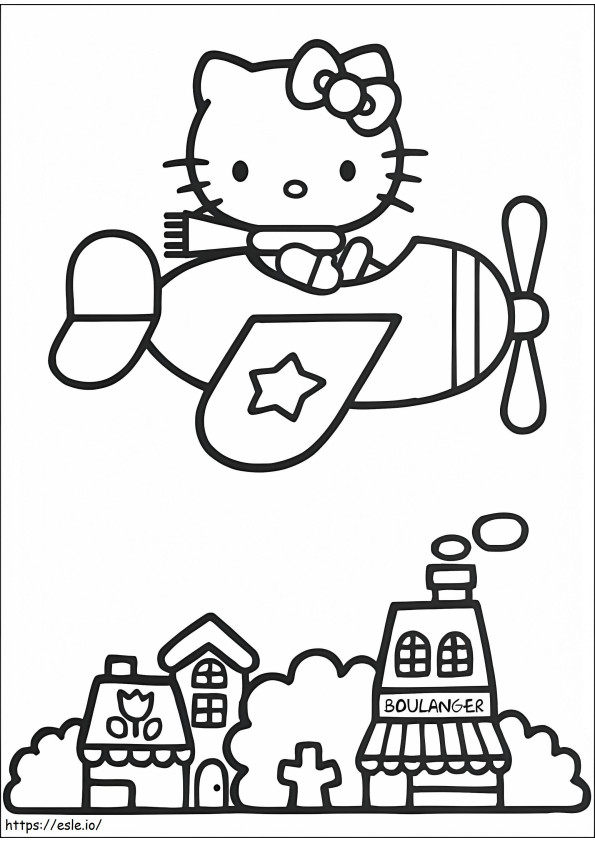 Hello Kitty On The Plane coloring page