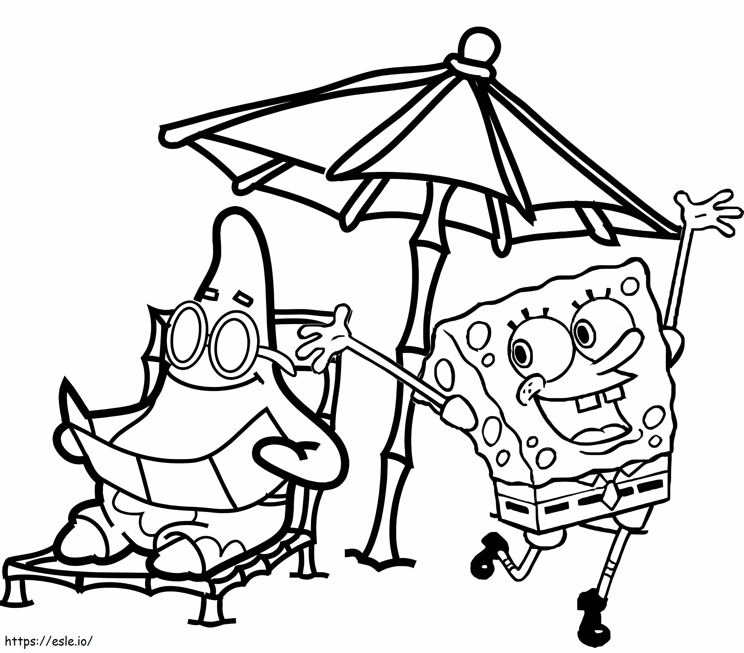 Patrick Star Dan SpongeBob Di Pantai Gambar Mewarnai