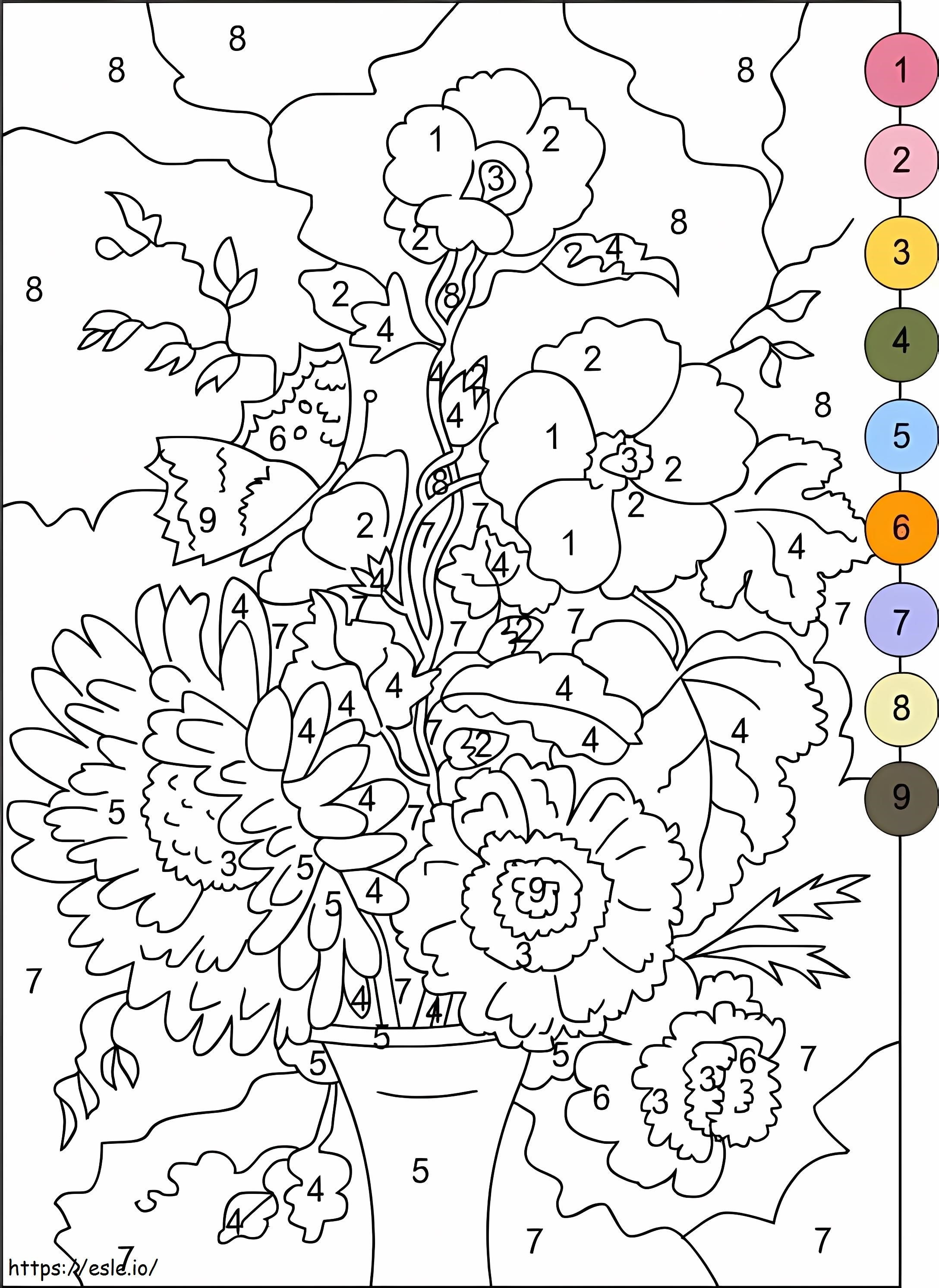 Flowers Color By Number For Kid coloring page