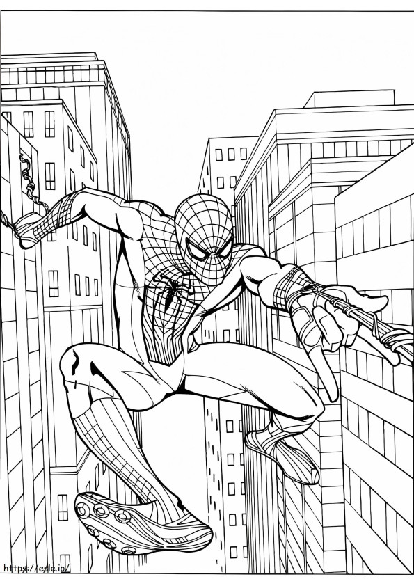 Spiderman in de stad kleurplaat