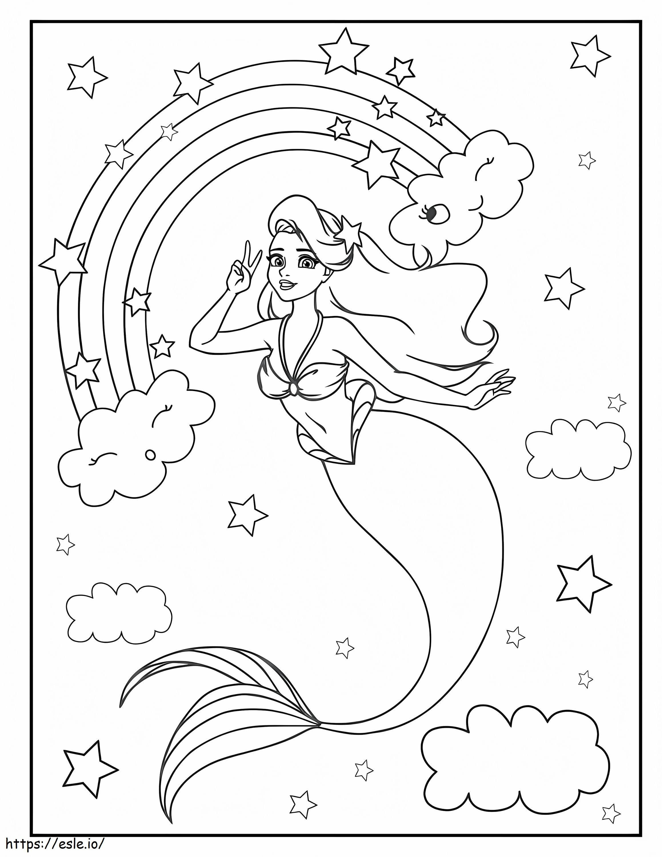 Beautiful Mermaid And Rainbow coloring page